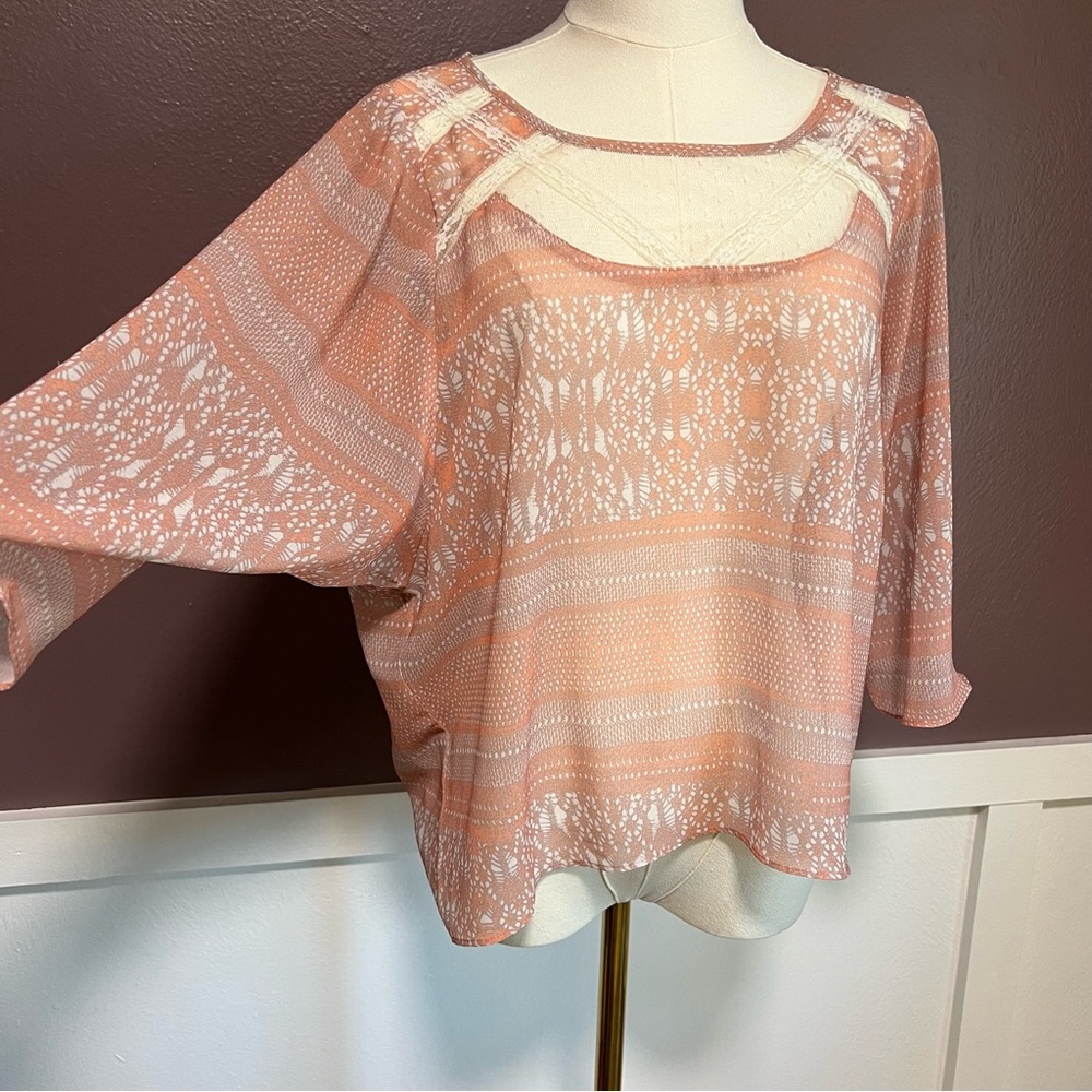 Peach Lace High Low Top